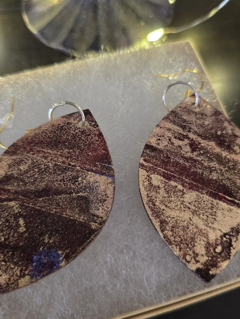 HANDCRAFTED Wood Dangle Earrings HANDPAINTED Delicate Piercing ARTISAN Jewelry